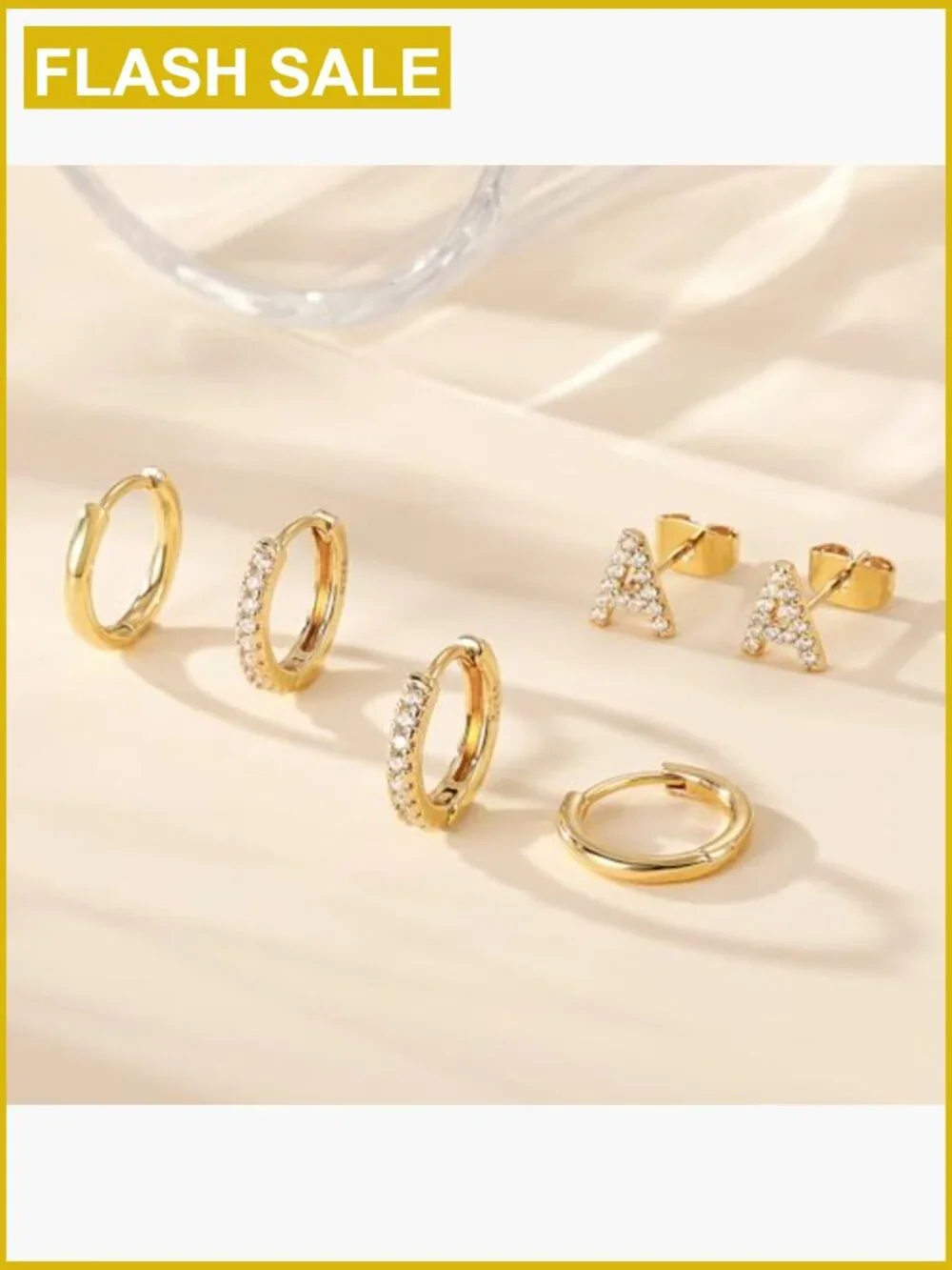 3 Pair Hypoallergenic Earring Set for Women Girls - Hoop CZ Initial Studs -